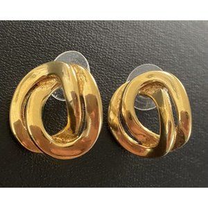 Vintage Monet 80's Fashion Entwined Loops Gold Tone Pierced Stud Earrings